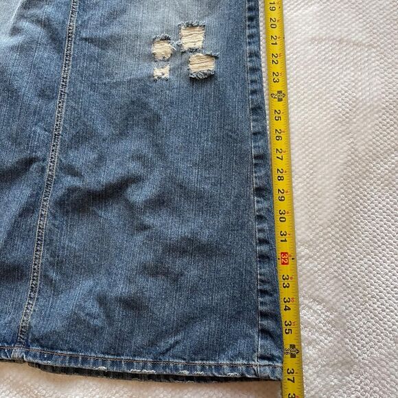 VINTAGE HINT JEANS DISTRESSED DENIM MAXI SKIRT - Picture 5 of 7